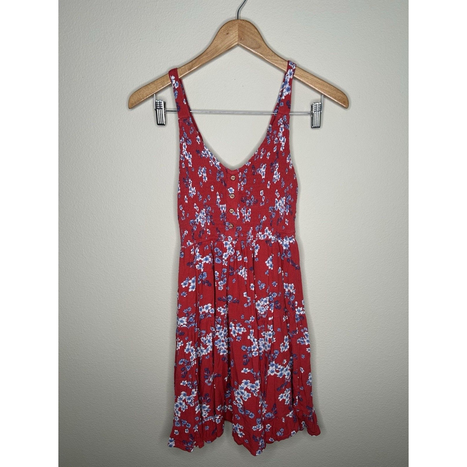 Japna Juniors Size Small Red Floral Smocked Mini A Line Summer Sundress